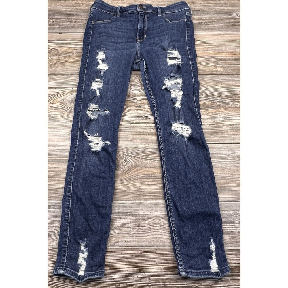 Hollister Jegging Crop Jeans Juniors 7R  Blue Denim Stretch High Rise Distressed